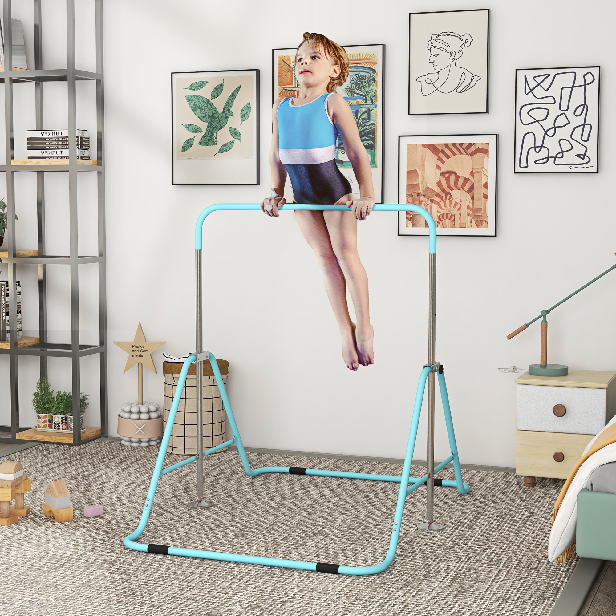 HOMCOM Kindergymnastikstange, klappbar, Höhenverstellbar von 88 bis 128 cm, Grün