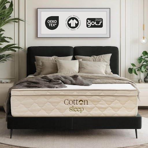 CottonSleep All Natural Mattress (100% Organic Cotton, Wool, & GOTS Latex, Made in The USA) Non Toxic, Fiberglass Free Hybrid Pocket Coil and Plush Foam Bed in A Box Medium Soft - Twin, 13