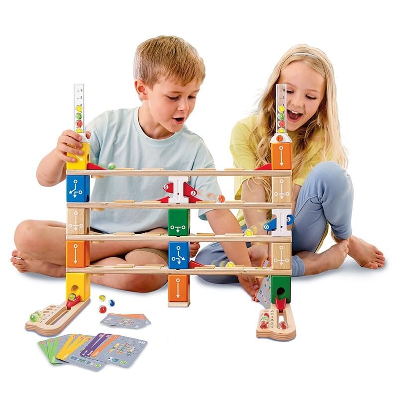 Hape Quadrilla   Set codifica di base | Pista per biglie in legno di ultima generazione per imparare il Coding giocando dai 6 anni in su : Giochi e giocattoli