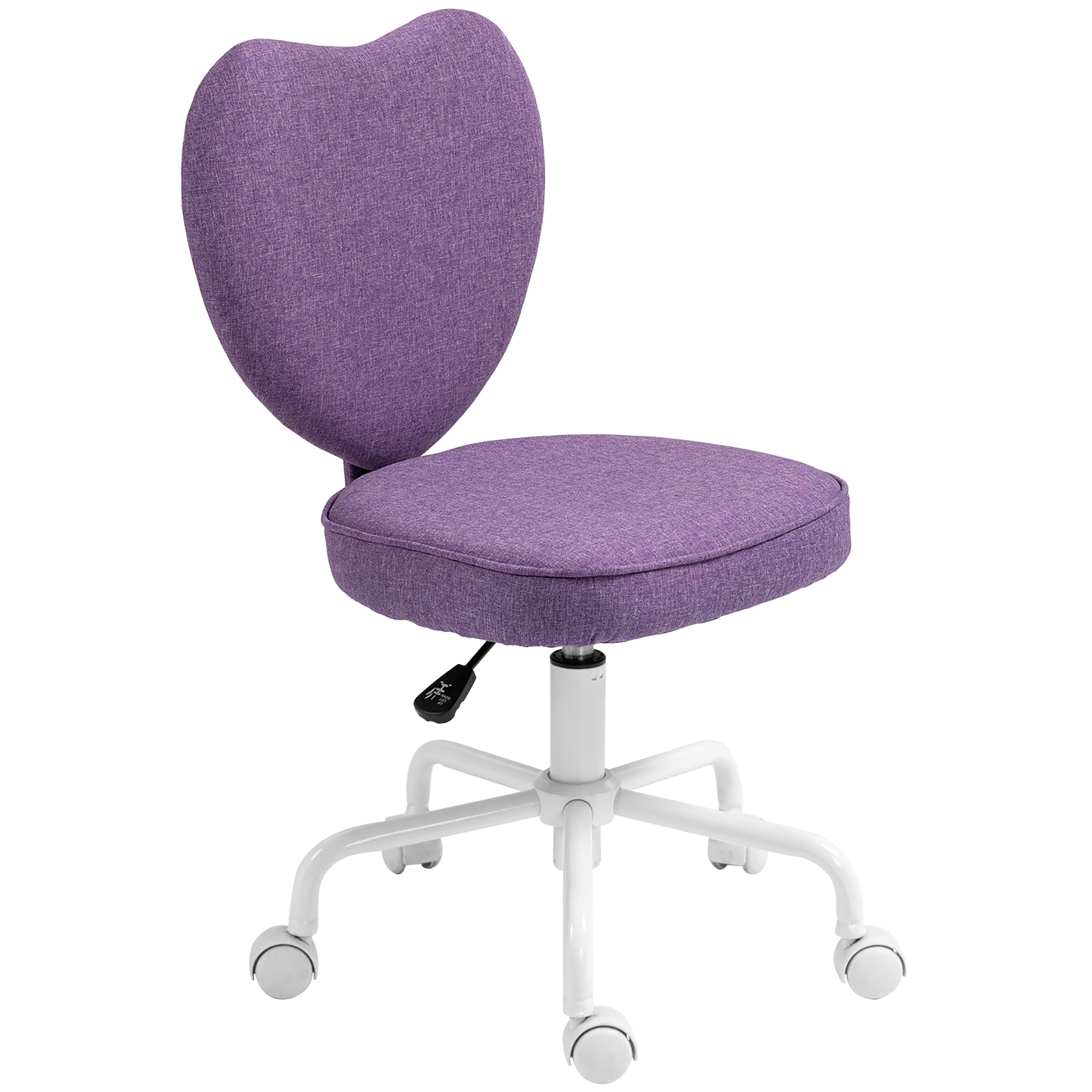 HOMCOM Schreibtischstuhl in Herzform mit 5 Rollen und Höhenverstellung in Leinenstoff, 40x50x79-89cm, Lila
