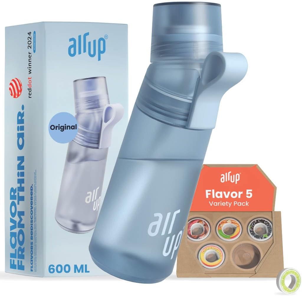 air up? Borraccia Twist Pro originale starter set con cialde air up? in 5 gusti I Borraccia da 600ml con aromi senza zucchero I Lavabile in lavastoviglie, senza BPA I Colore viola