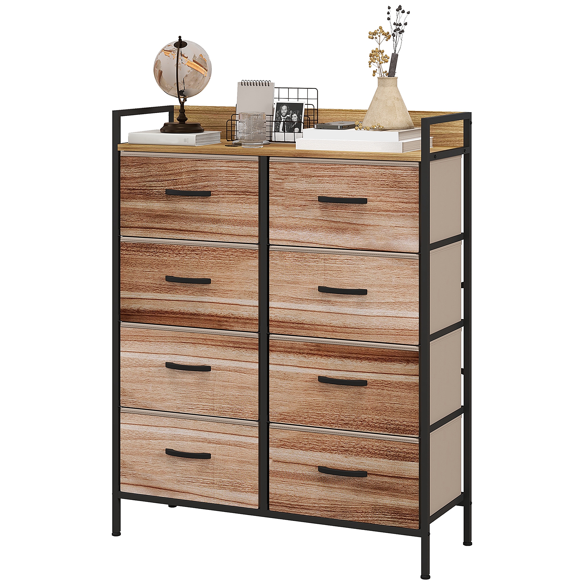 HOMCOM Möbel Rangement Kommode 8 Schubladen aus abnehmbarem Stoff, obere Ablage und Stahlrahmen 79L x 29B x 101H cm