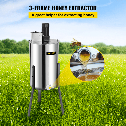 VEVOR Honigschleuder elektrisch 3/6 Neue 3 Waben Lebensmittelechter Edelstahl honigschleuder für Bienenzucht Bee Einklang mit Cover