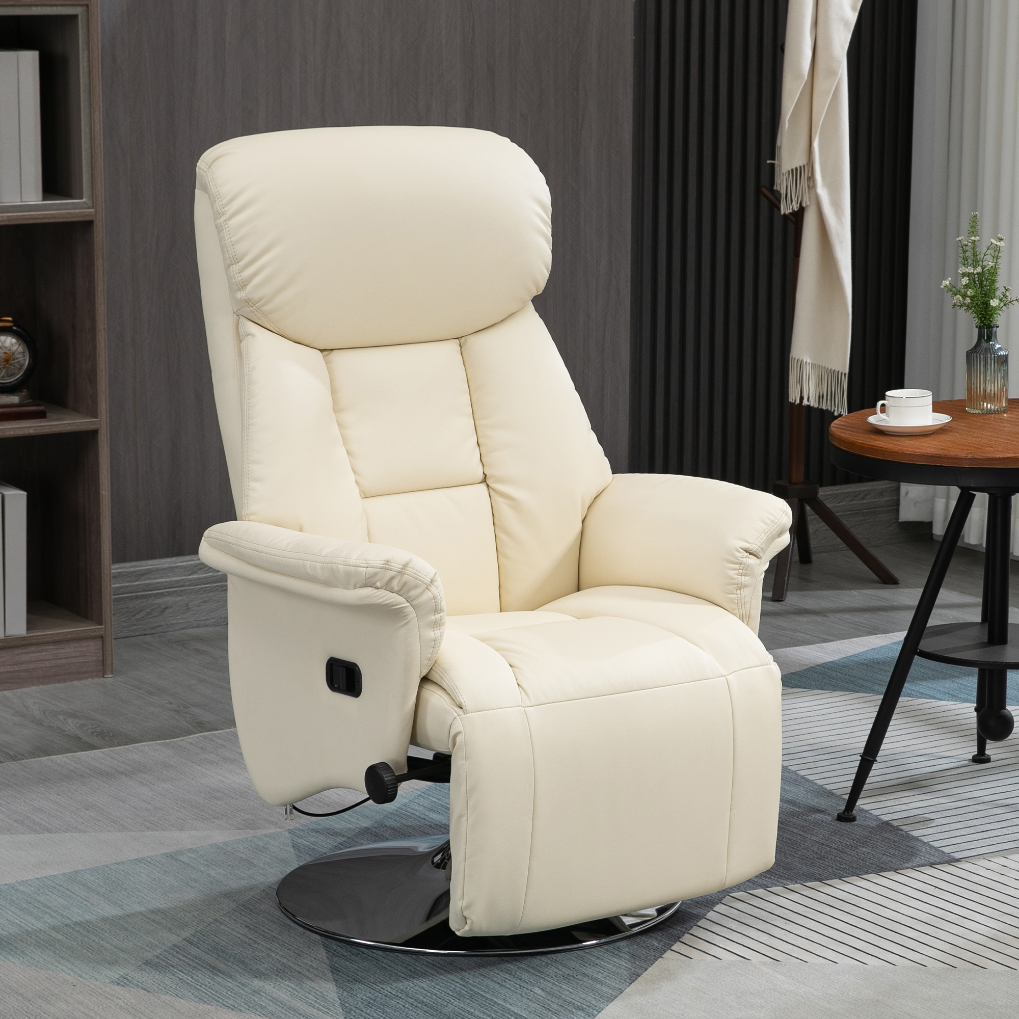HOMCOM Liegen Sessel Relaxsessel mit drehbarer Fußstütze bis 150 kg - Für Wohnzimmer, Schlafzimmer, Heimkino, Creme