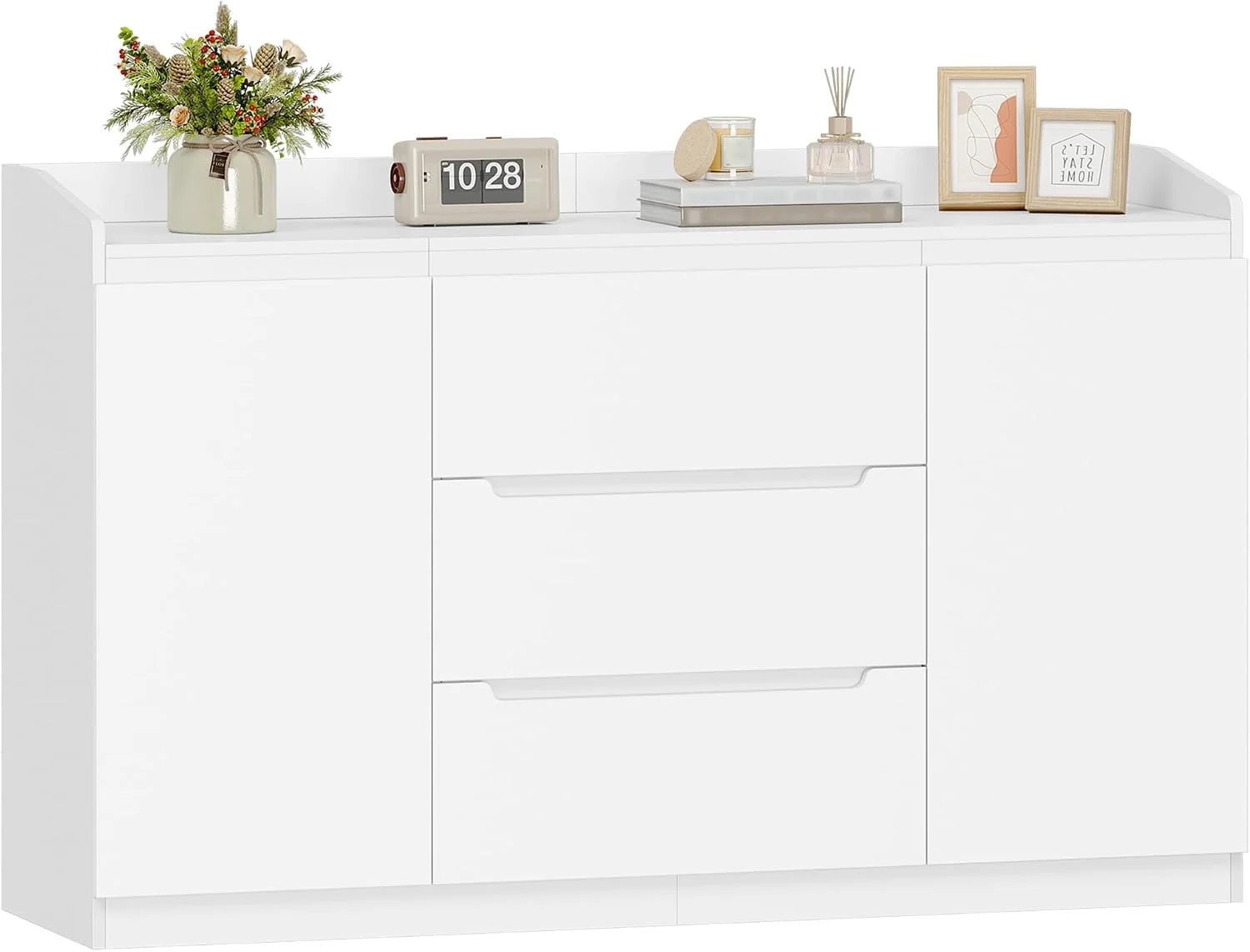 Hzuaneri Kommode, 40 x 140 x 87 cm, 3 Schubladen, 2 Türen, Weiß