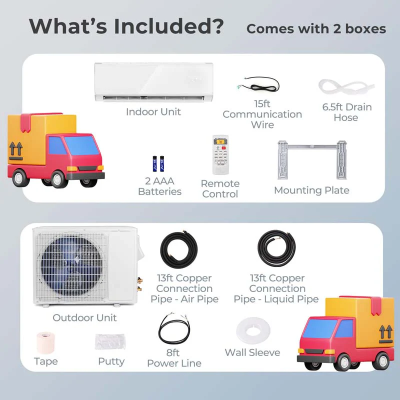 18,000 BTU 21 SEER2 208-230V Wifi Enabled Mini-Split Air Conditioner with Alexa, Wall Mounted Ductless AC Unit Inverter Heat Pump System