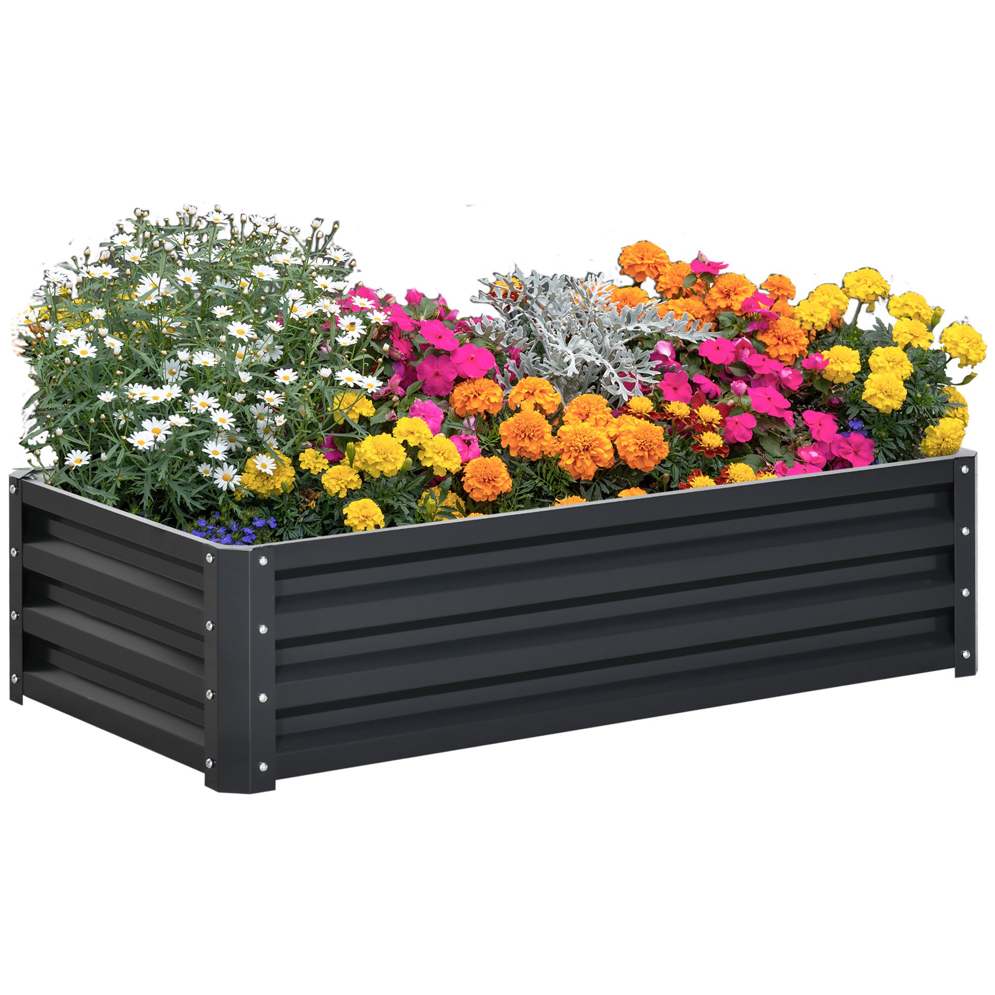 Outsunny Hochbeet Pflanzkasten, wetterbeständig, offener Boden, verzinkter Stahl, 120 cm x 60 cm x 30,5 cm, Grau
