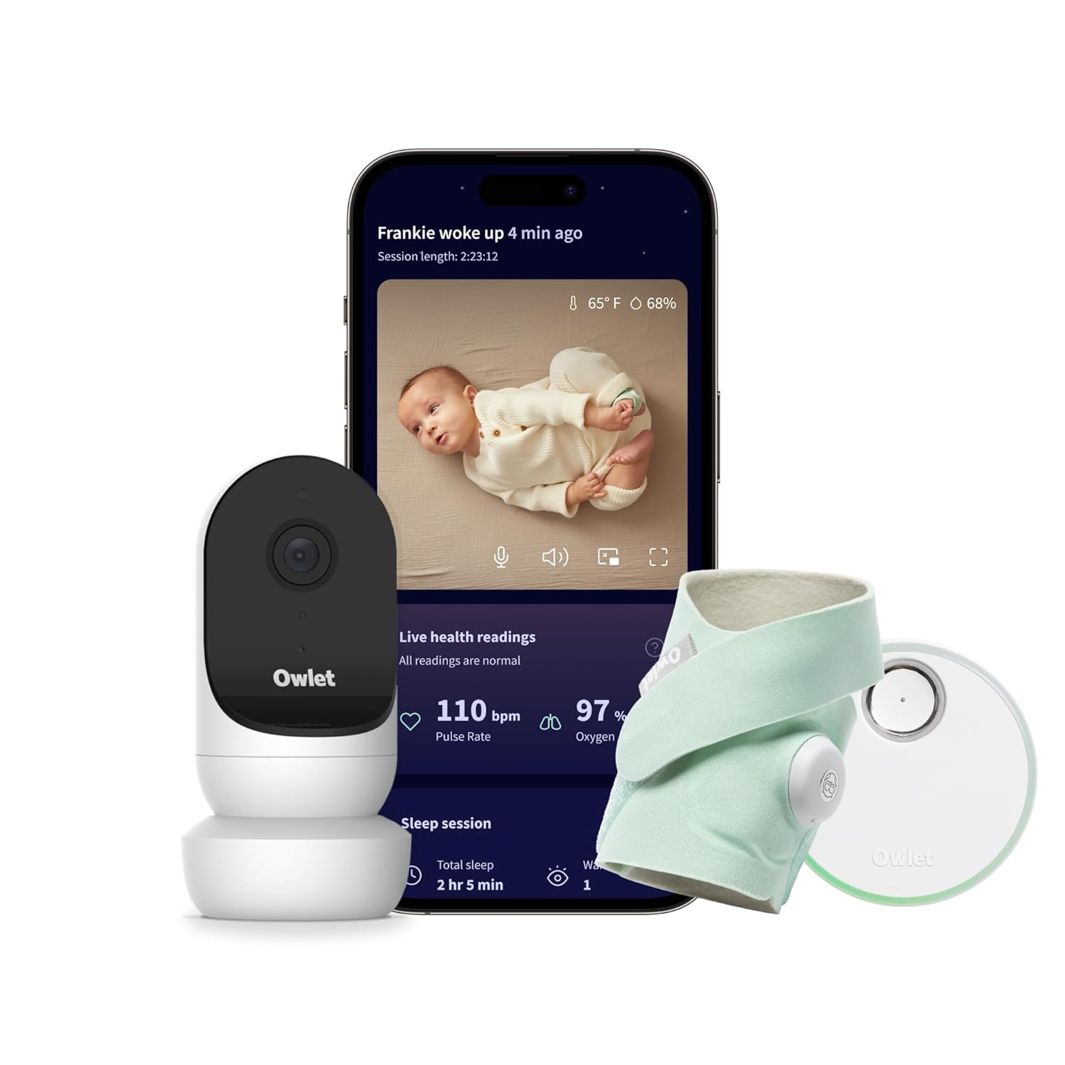 Owlet Dream Sock – Pulsoximeter, Liveübertragung von Herzfrequenz, Sauerstoffsättigung & Schlafverhalten bei Säuglingen & Babys