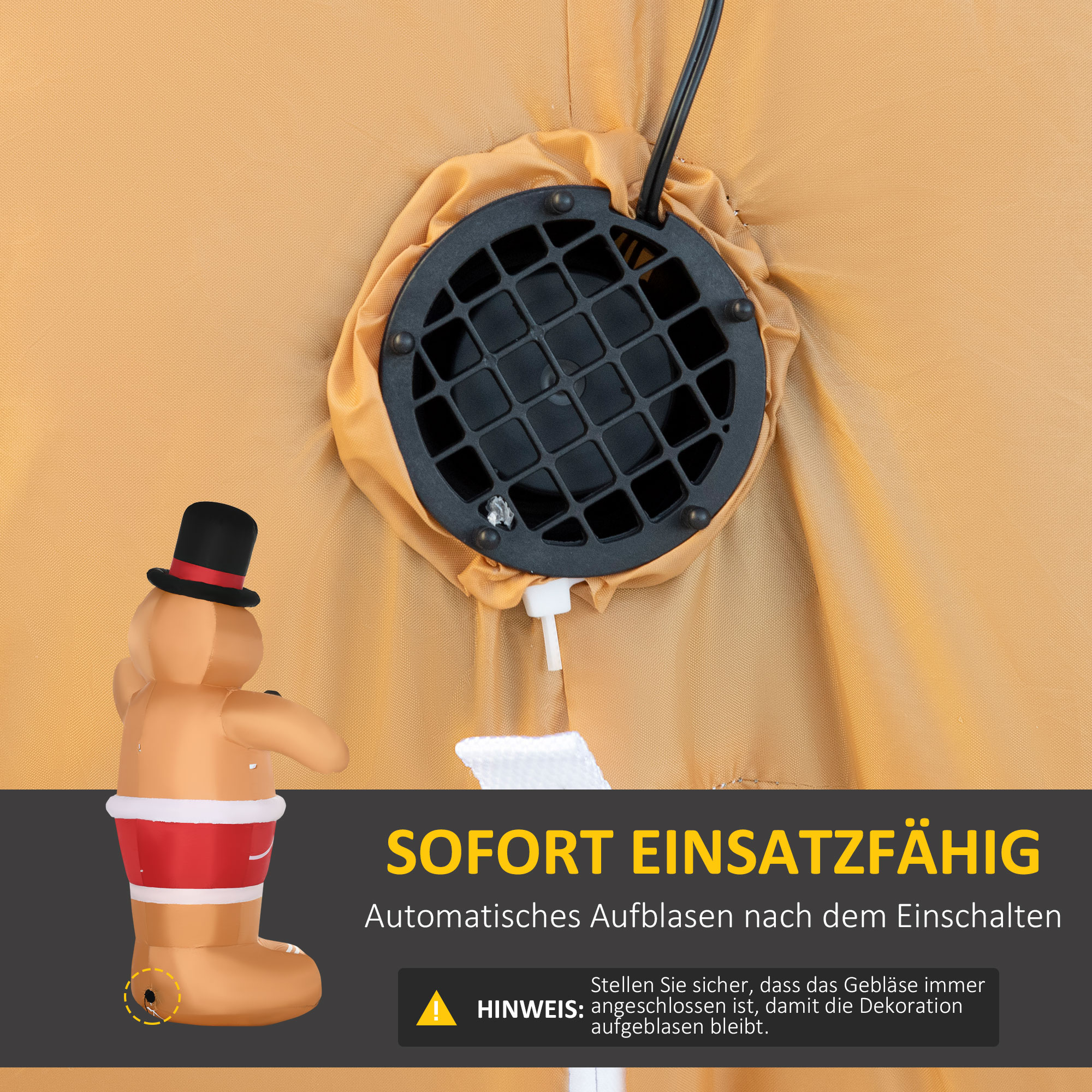 Outsunny Christmas opblaasbare peperkoekman 2,38 m met LED-verlichting weerbestendig