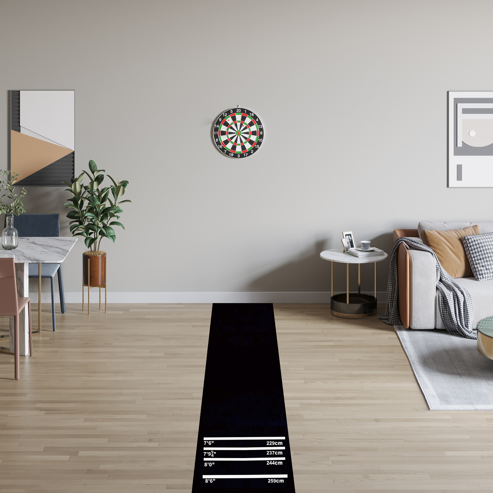 HOMCOM Dartmatte 300 x 61 cm Oche Carpet Mat mit Softdart Steeldart rutschfest Dartteppich Teppich-Dartmatte Dart Zubehör für Boden Schutz