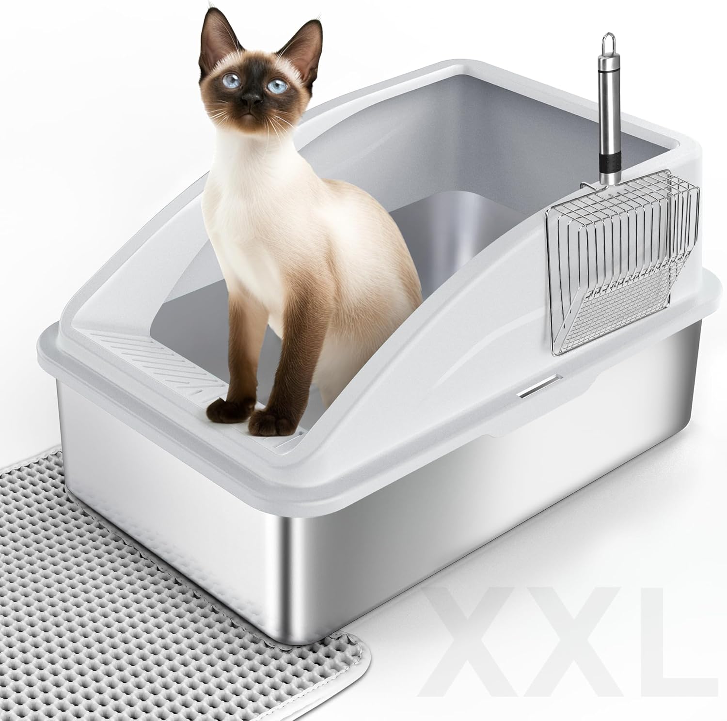 Lettiera Gatto Chiusa con Pala in Metallo a Prova di Perdite e Anti-Spreco, Paletta e Tappetino - 60 x 40 x 31 cm