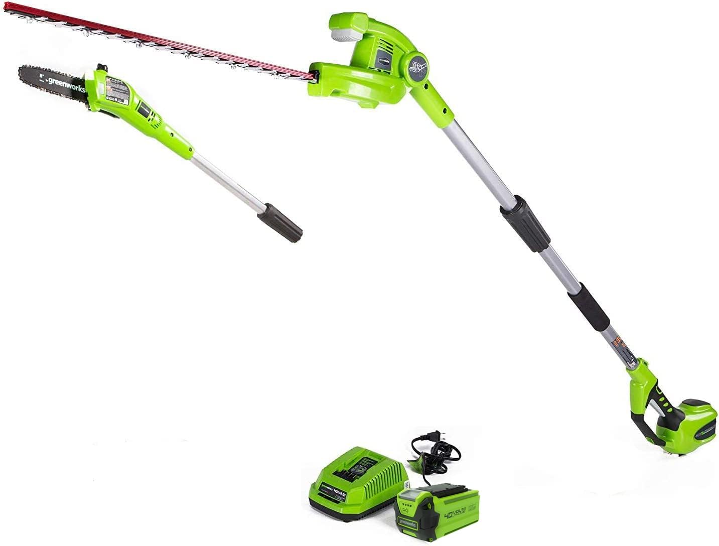 Greenworks 40V Cordless Polesaw & Pole Hedge Trimmer Combo, 8&prime;&prime; Bar, 20&prime;&prime; Blade, Dual Action, Automatic Oiler