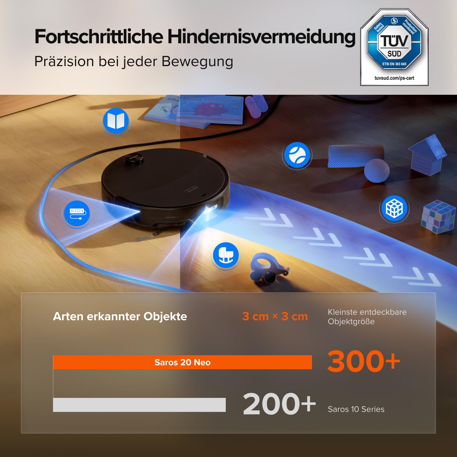 Saugroboter mit Wischfunktion Saros 20 Neo, 36.000 Pa Saugkraft, LiDAR-Navigation und Absaugstation