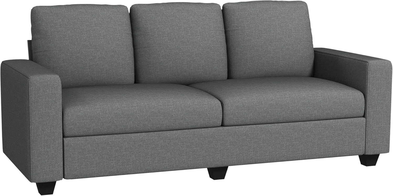 HOMCOM Divano 3 Posti in Tessuto, Divano Moderno per Soggiorno con Braccioli e Cuscini Imbottiti e Rivestimento Effetto Lino, 237x94x102cm, Grigio