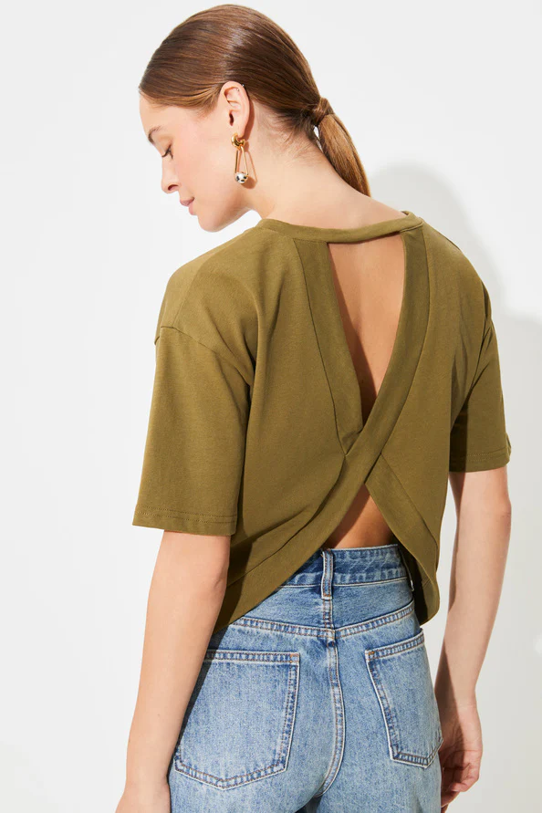 Khaki Open-Back T-Shirt