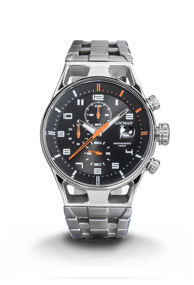 Locman Montecristo Chrono 41mm nero e arancio acciaio 0542A01S-00BKORB0