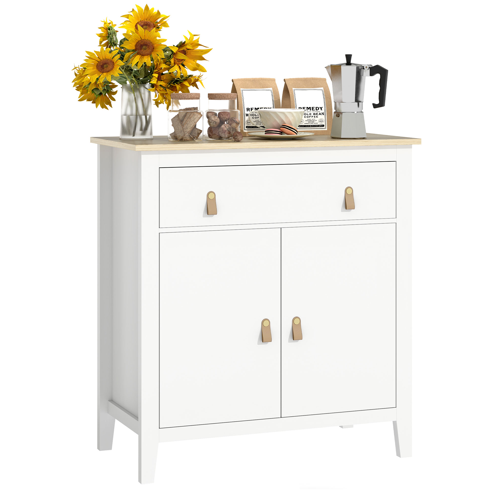 HOMCOM Sideboard Wohnzimmer Aufbewahrungsmöbel mit 2 Türen, Schublade und verstellbarem Regal, 80 x 40 x 90 cm, weiß
