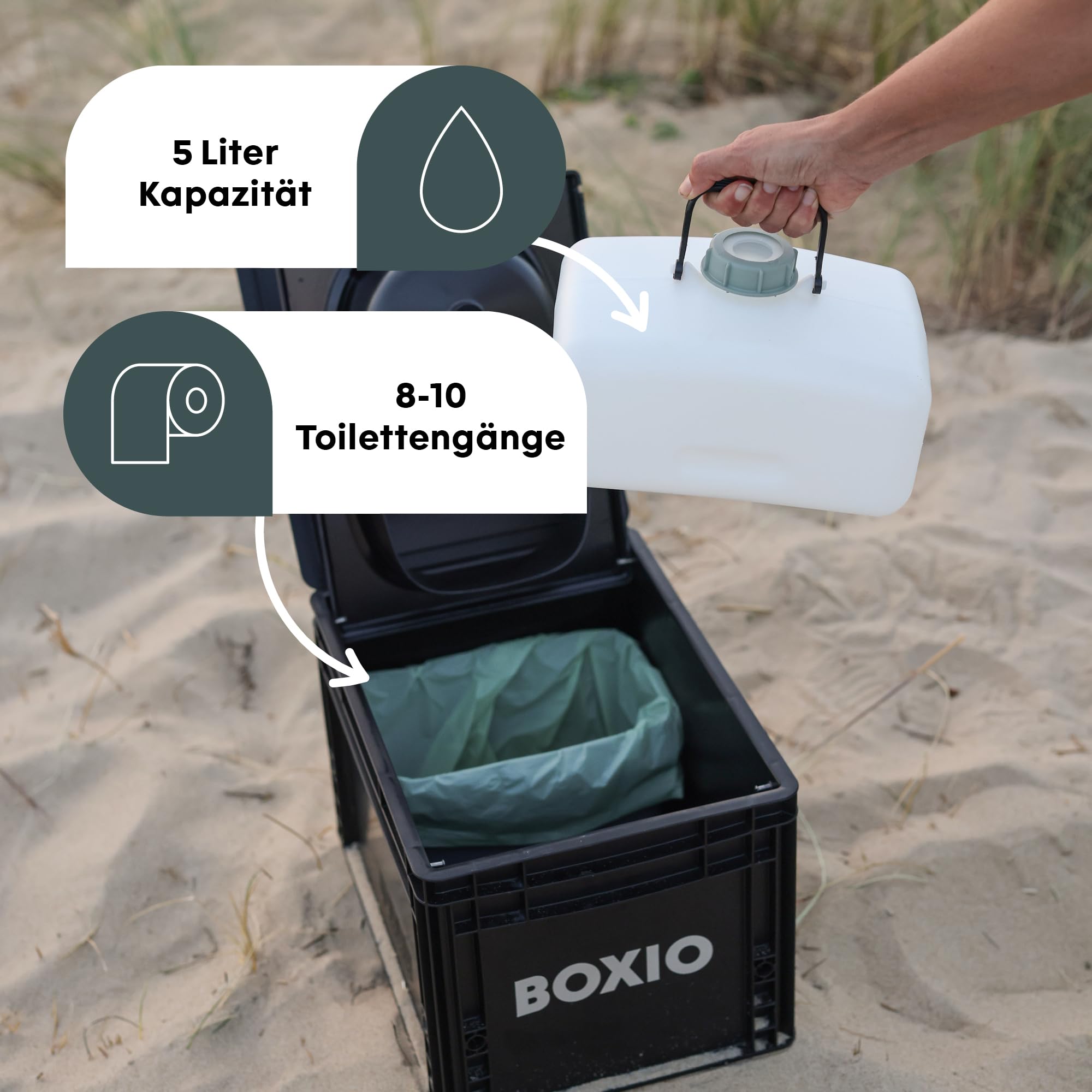 BOXIO Tragbare Campingtoilette 40x30 cm kompakt ohne Chemie für Camping Wohnmobil Van Outdoor Reisen