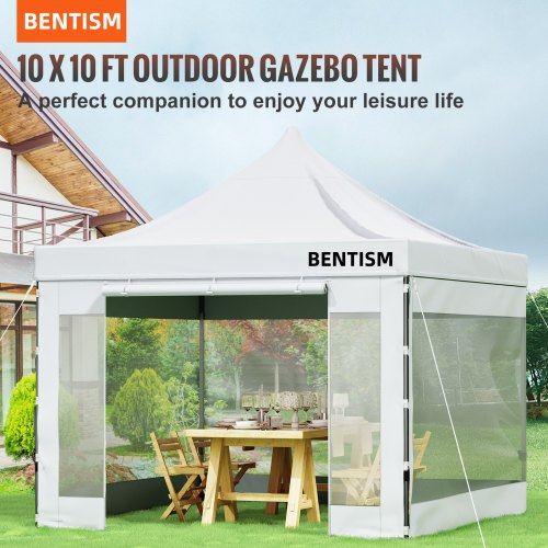 VEVOR Pavillon Faltpavillon 3x3m Faltpavillon 240g PVC-beschichtetes Polyester Pop-Up-Pavillon 1,95-2,13m Einstellbar Partyzelt Festzelt Strandzelt Weiß