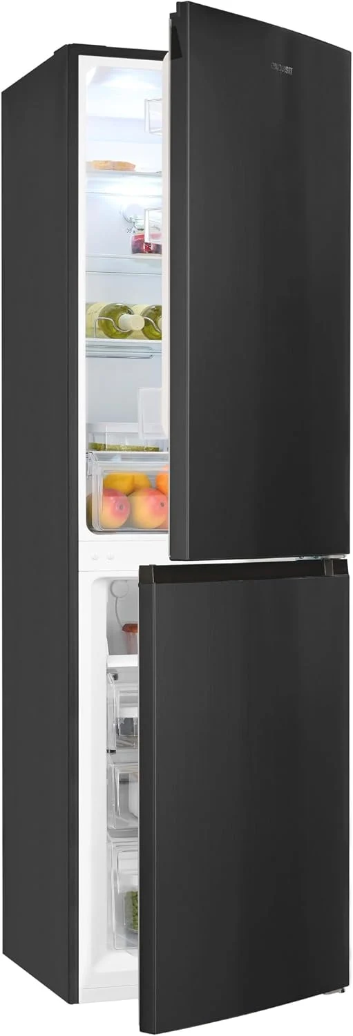 Exquisit Kühl-Gefrierkombination No-Frost 247 L, 4-Sterne-Gefrierfach, 39 dB(A), Freistehend, Inox-Look, Schnellgefrieren, LED, Energieklasse D