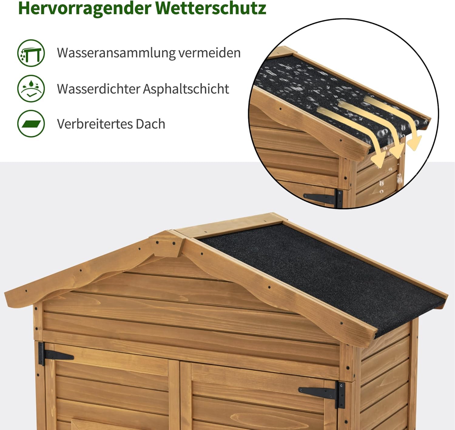 M MCombo casetta da giardino in legno resistente alle intemperie, casetta per attrezzi da esterno, per giardino terrazzo, casetta per attrezzi con 2 ripiani mobili, 57×109×180 cm, 1152 (natura)