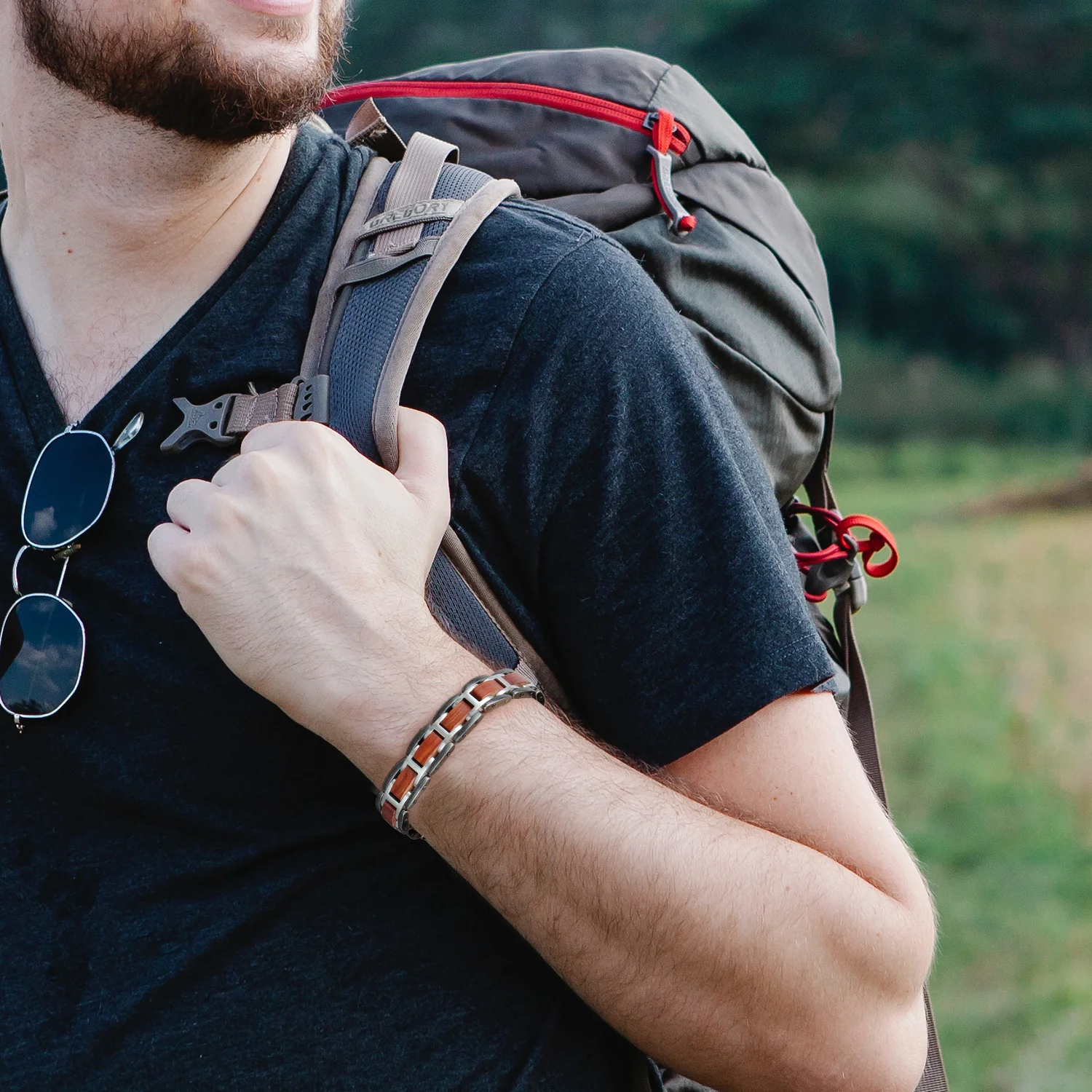 RainSo Stainless Steel Wood Effective Magnetic Bracelets Relieve Pain