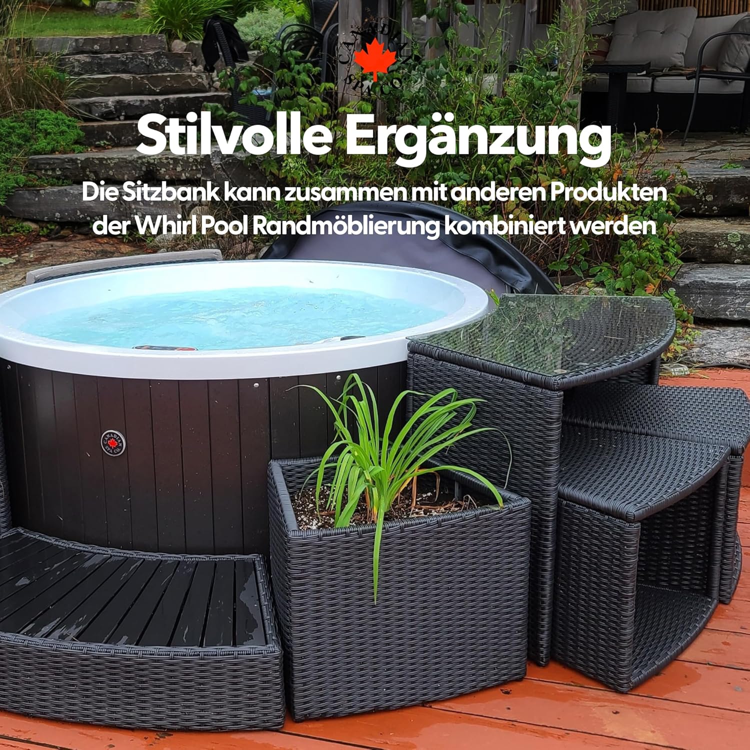 CANADIAN SPA CO. Bar für Pool, Randmöblierung für runde Whirl Pools und Hot Tubs, Randmöbel-Kollektion, Korbgeflecht wetterfest, Aluminiumrahmen rostsicher