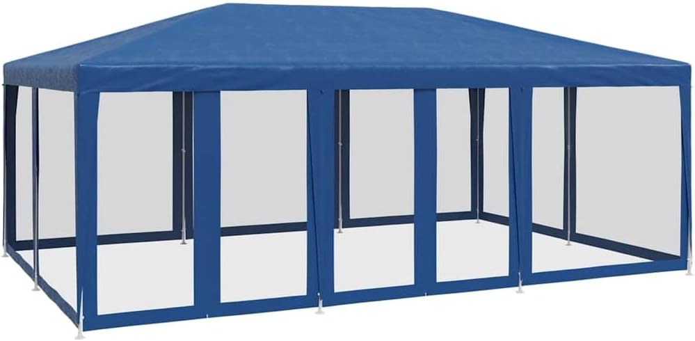 Party Pavillon 6x4 m Blau Gartenlaube HDPE mit 10 Mesh-Seitenteilen für Garten Terrasse Balkon Grillfest Hochzeit robust wasserdicht UV-beständig 600x400x280 cm