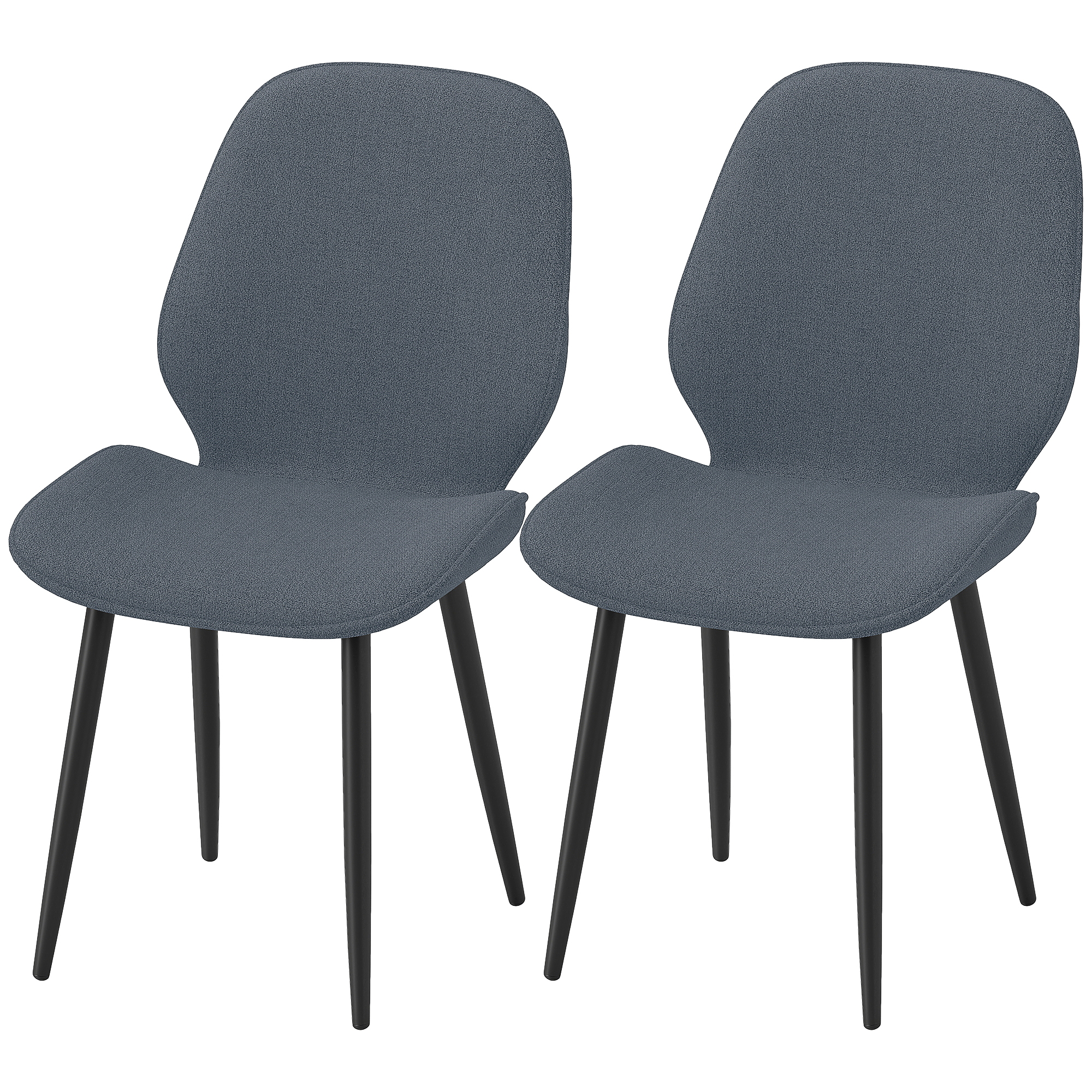 HOMCOM Set von 2 Esszimmerstühlen mit Metallbeinen, gebogenem Rücken und gepolsterter Sitzfläche, grau