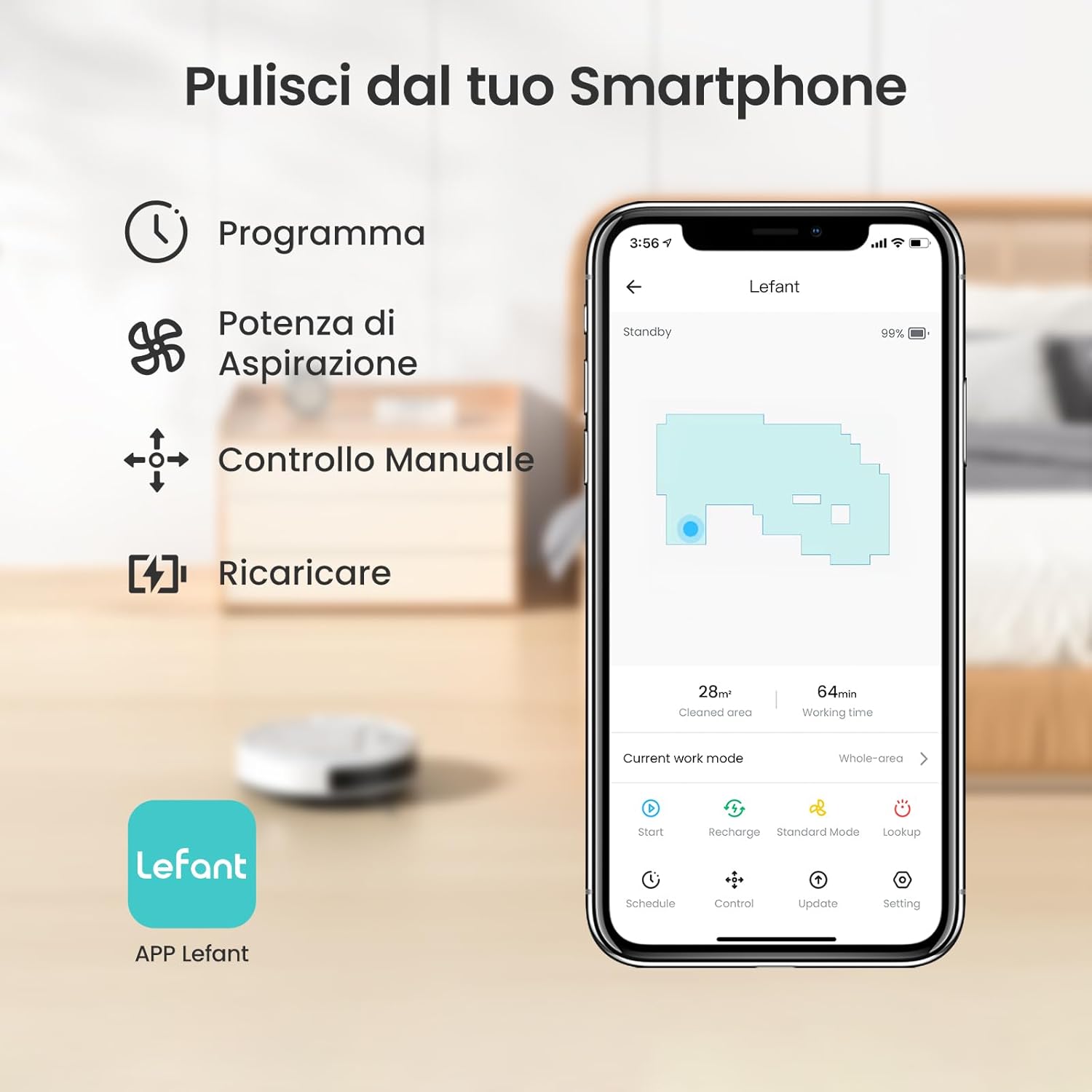 Lefant Robot Aspirapolvere con 2200Pa, Senza Grovigli,7,6cm Ultra Sottile,Autocaricante,Wi-Fi/App/Alexa,120 Minuti,6 Modalit脿 di Pulizia,Ideale per Peli di Animali Domestici,Pavimenti Duri M210-Pro
