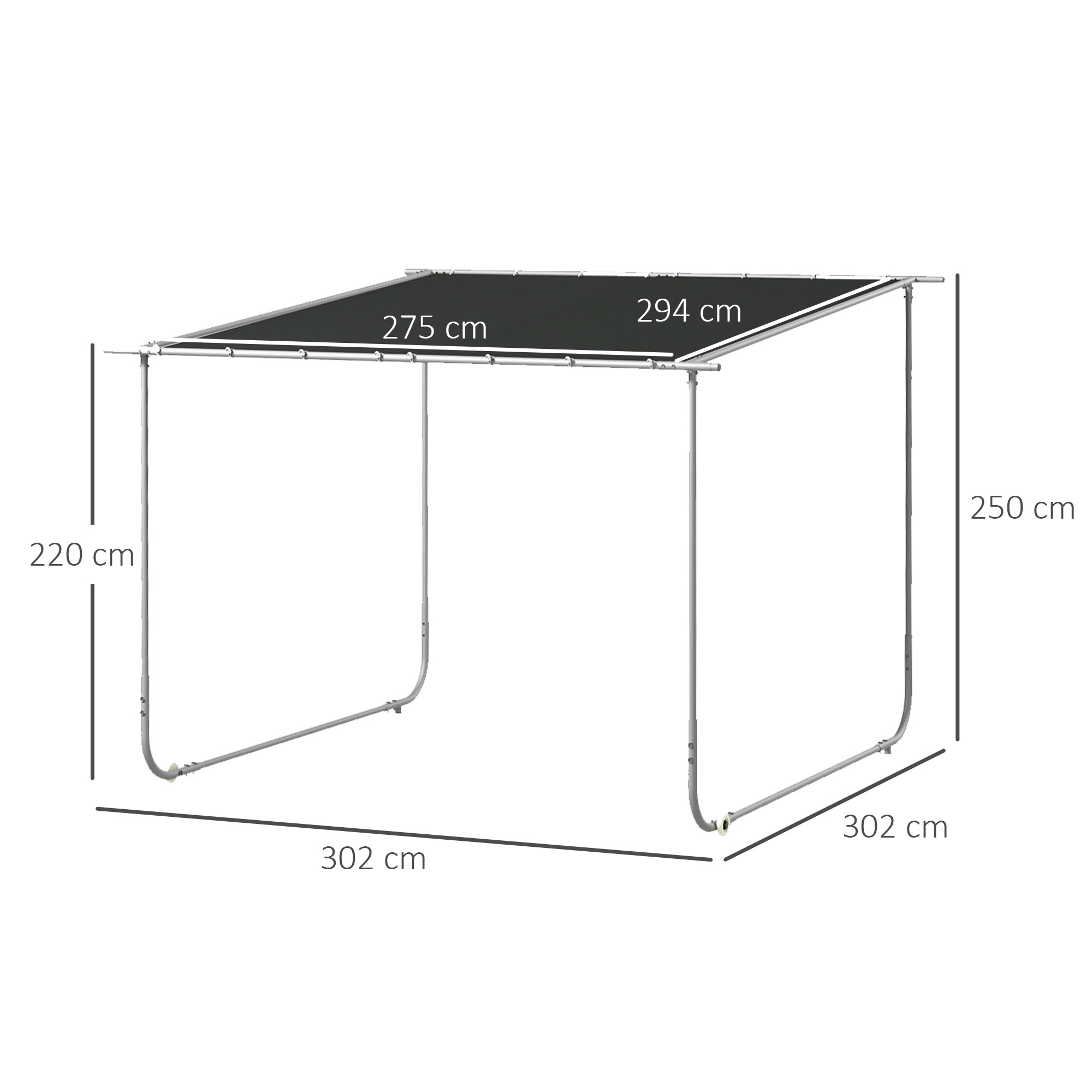 Outsunny Mobiele Paviljoen met Wielen, Inclusief Zandzakken, Metalen Frame, 3x3m, Grijs