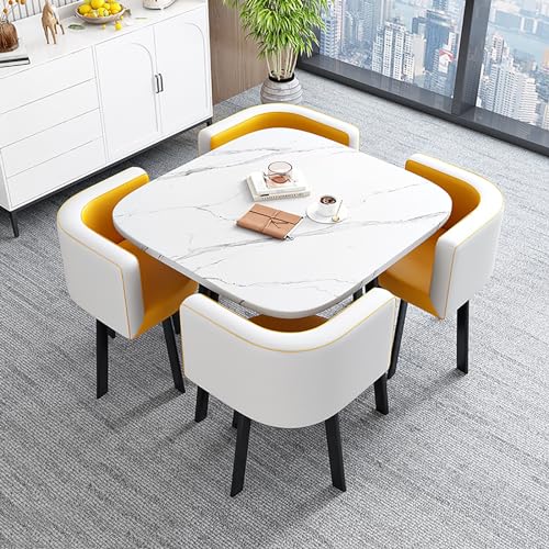 YHKJLYH Set Tavolo E 4 Sedie, Tavolo da Conferenza con 4 Sedie, Combinazione Tavolo E Sedia, Sedile Imbottito in PU E Tavolo da Cucina, Tavolo da Pranzo E Sedie per 4, per Soggiorno Sala da Pranzo H : Casa e cucina