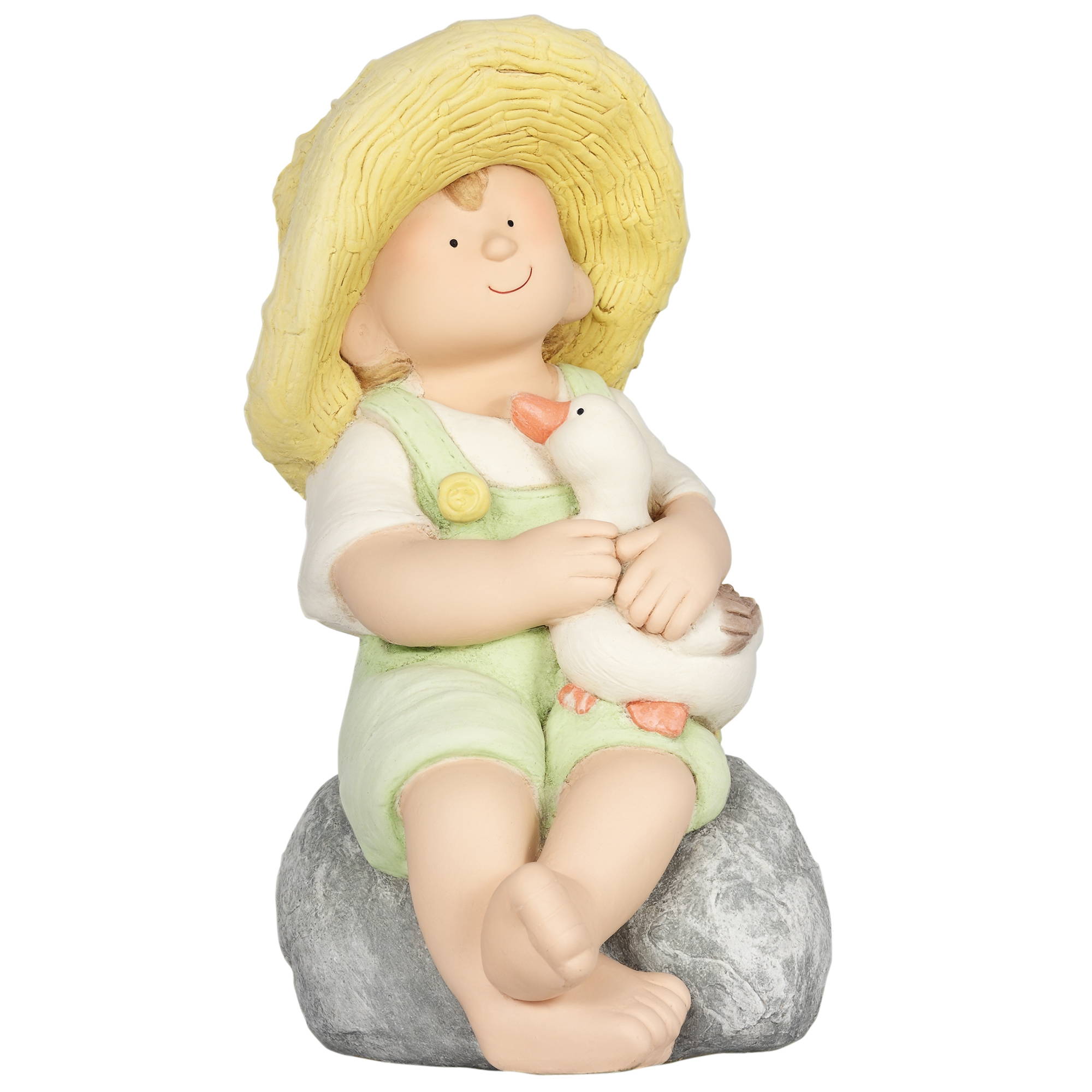 Outsunny Gartenfigur "Kleiner Junge mit Strohhut", Gartendekoration, wetterbeständig, 23,5 cm x 25 cm x 43 cm