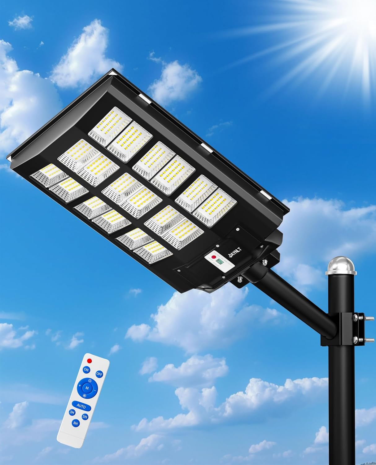 JAYNLT 3500W Solar Straßenlaterne für Außen, 6500K Solarlampen mit Bewegungssensor, Flutlicht Dämmerung bis Morgengrauen, IP67 Solar Wegeleuchte im Freien für Gärten Garage, Hof