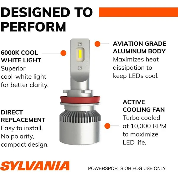 Sylvania H11 LED Fog Light Bulb, 6000K White, Durable Design, Advanced Heat Sink, Easy Install
