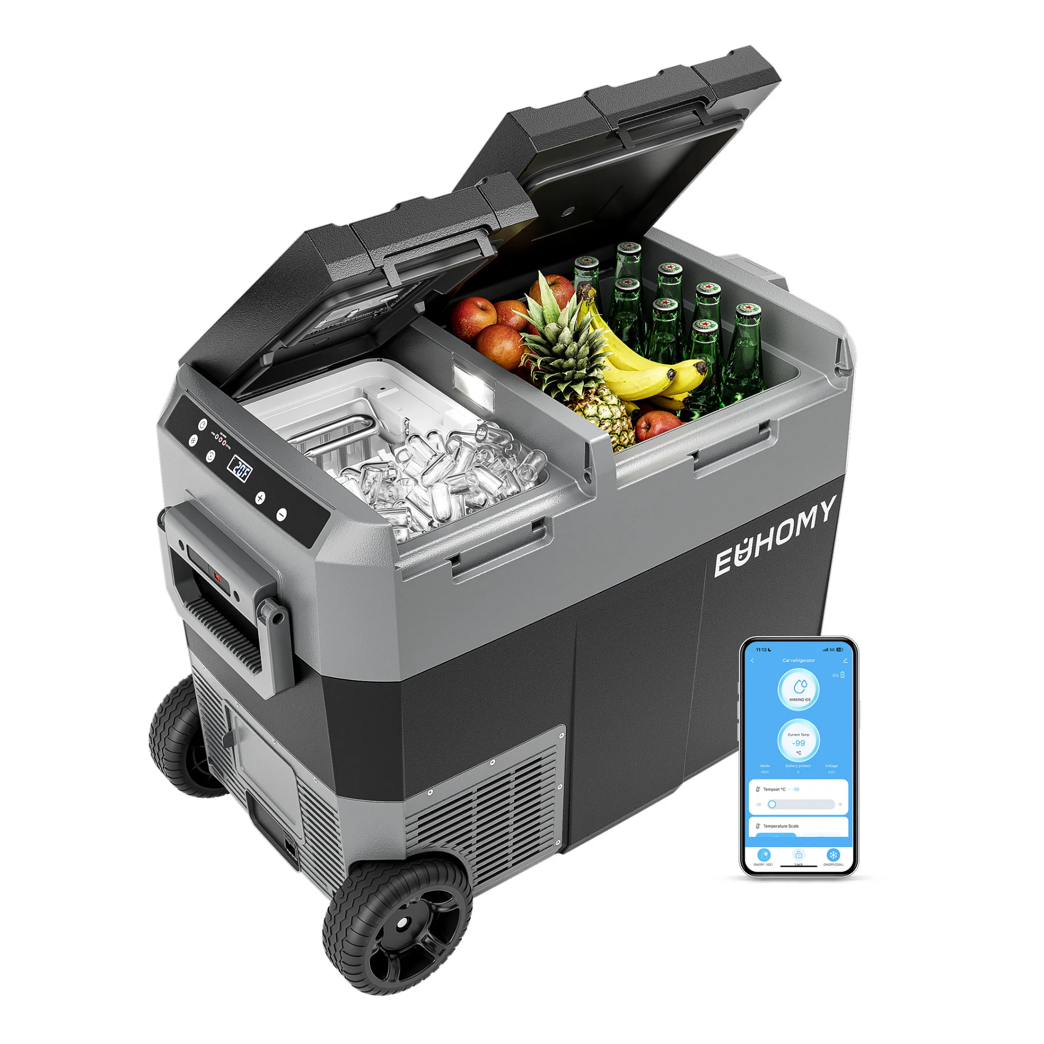 EUHOMY 12 Volt Koelkast met IJsblokjesmaker �C Groot Capaciteitsontwerp voor Camping