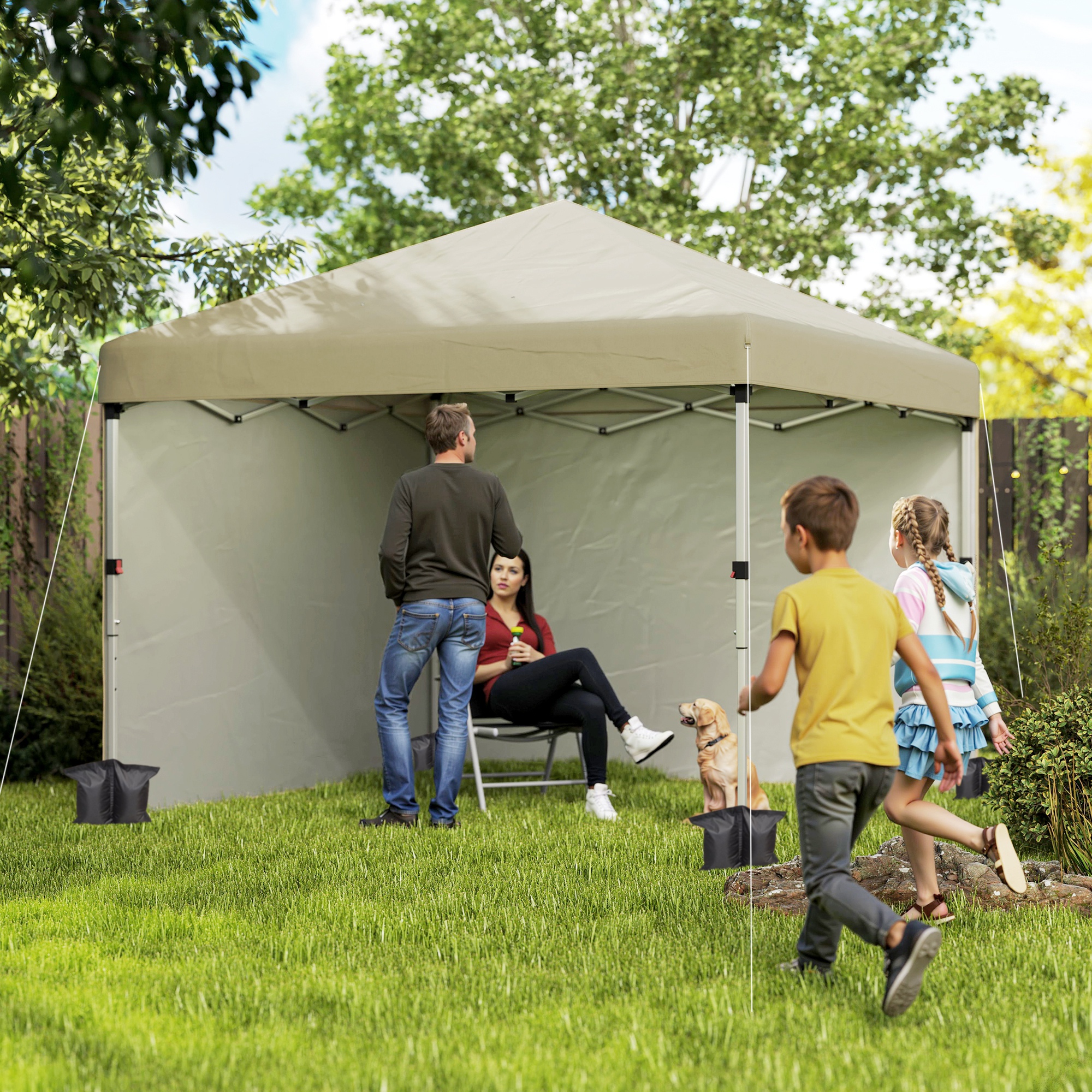 Outsunny Gartenpavillon Pop-Up faltbar höhenverstellbarer Pavillon UV 30+ 2 Seitenwände inkl. Tragetasche