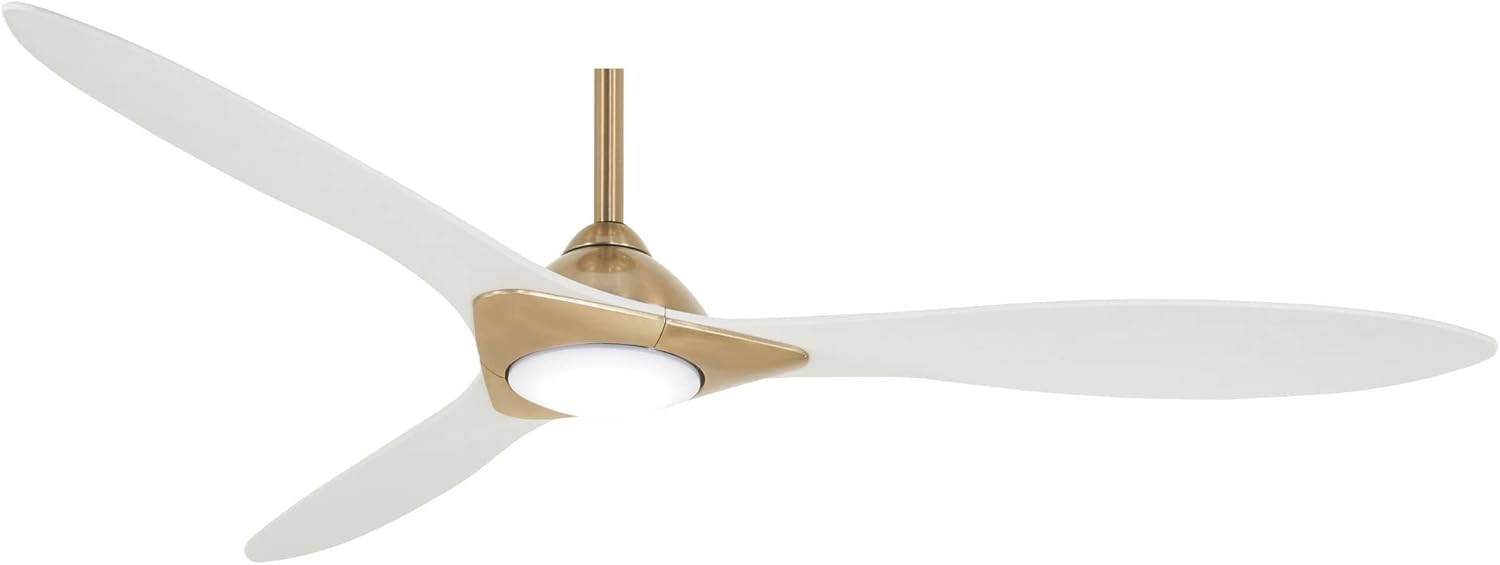 Minka Aire Sleek 60&prime;&prime; Smart Ceiling Fan, Soft Brass/White, LED, App Controlled, Indoor, Energy Star Certified