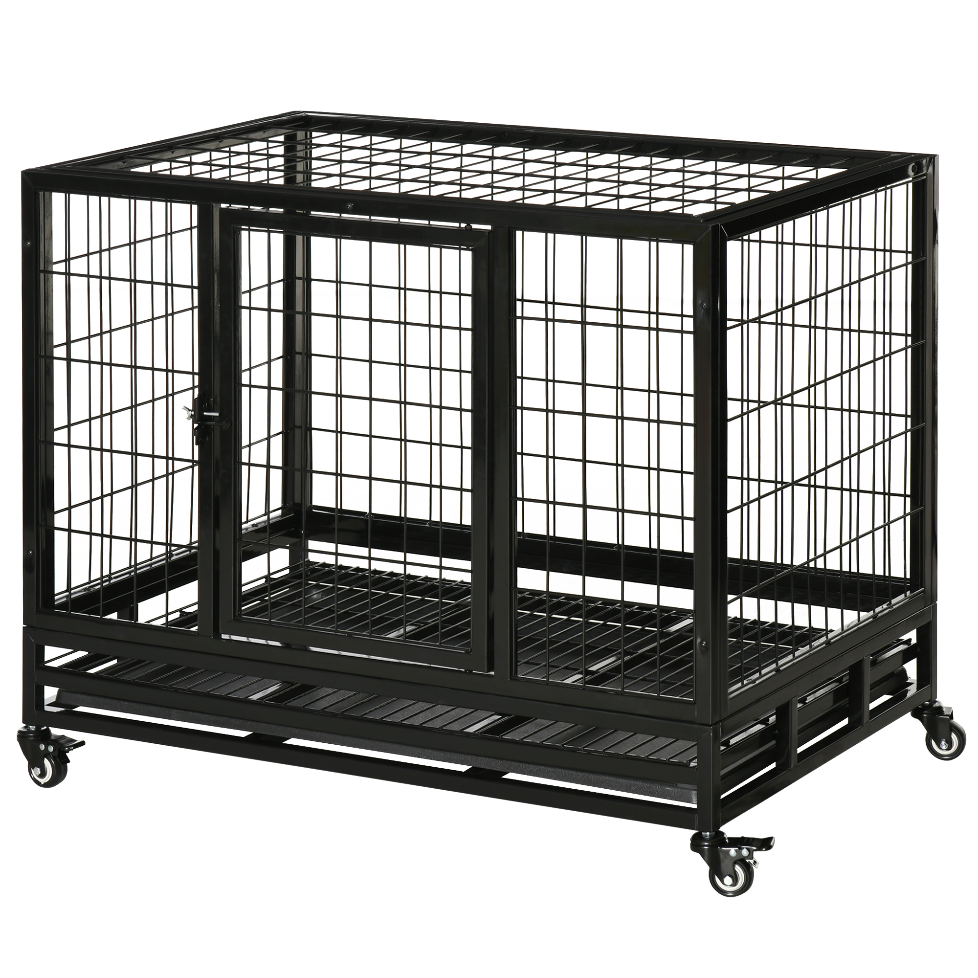 PawHut Käfig für Hunde Tierkäfig Transportkäfig auf Rädern 2 abschließbare Türen herausnehmbares Tablett 92 x 62 x 75 cm schwarz