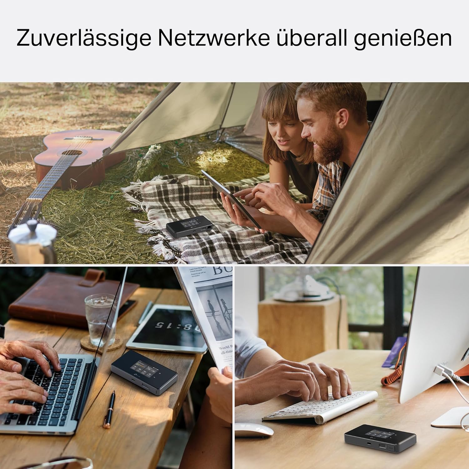 TP-Link M8550 5G LTE Mobiler WLAN Router – Bis zu 3,4 Gbit/s, Tri-Band Wi-Fi 6E, Nano-SIM-Karten Slot, Gigabit WAN/LAN, 4680 mAh Akku, Touchscreen, Wireguard, bis zu 32 Geräte