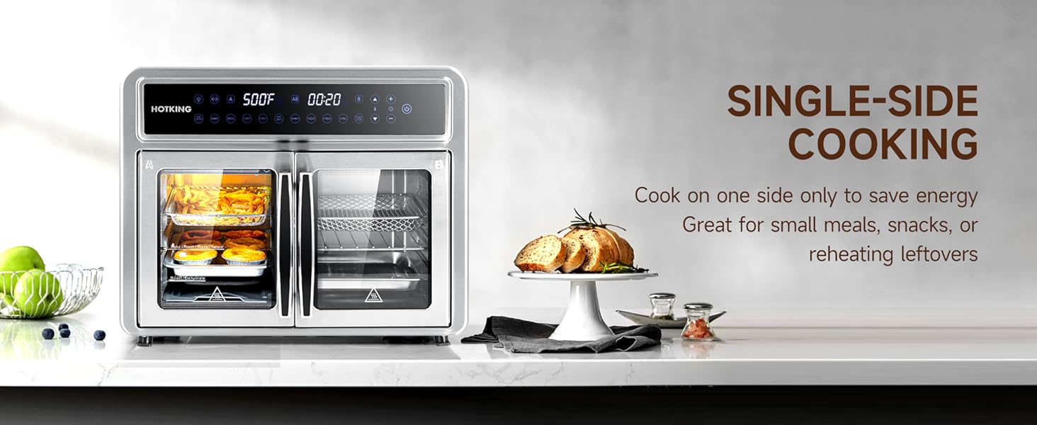 Features a French door design and three cooking modes to meet all your cooking needs