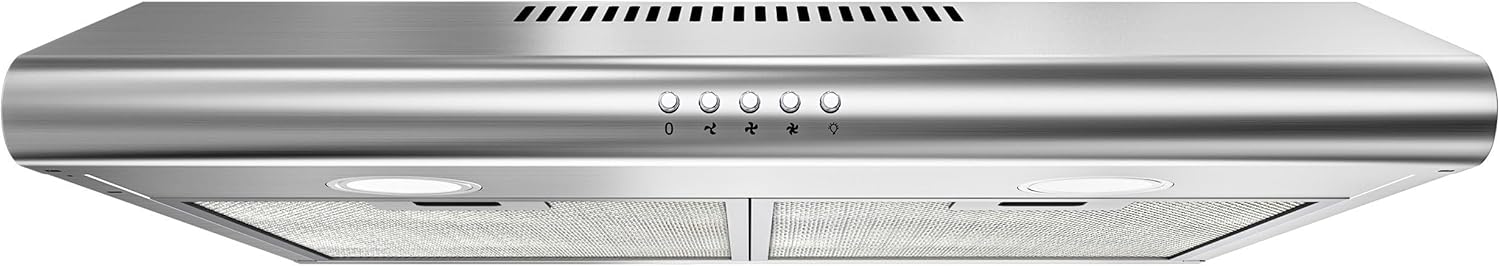 FIREGAS Cooker Hood 60 cm, Under Cabinet Hood with Brushless Motor, 3 Power Levels, 250 m3/h, LED Light, Carbon Filter, Black