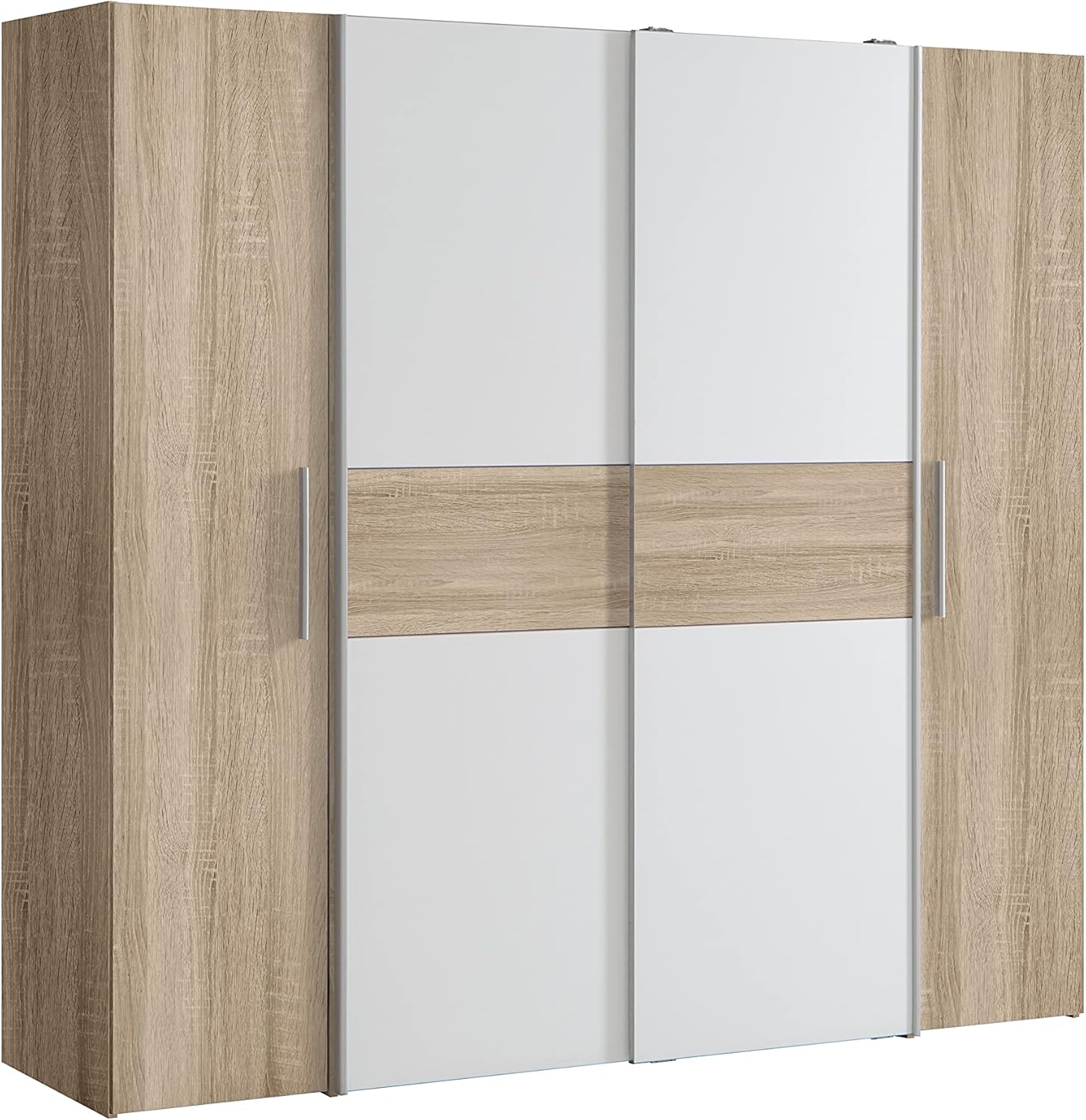 AVANTI TRENDSTORE - Flavi - Wardrobe with 2 hinged doors and 2 sliding doors. Available in different colours. LAP dimensions 200 x 190.5 x 61.7 cm (Sonoma Oak/White)