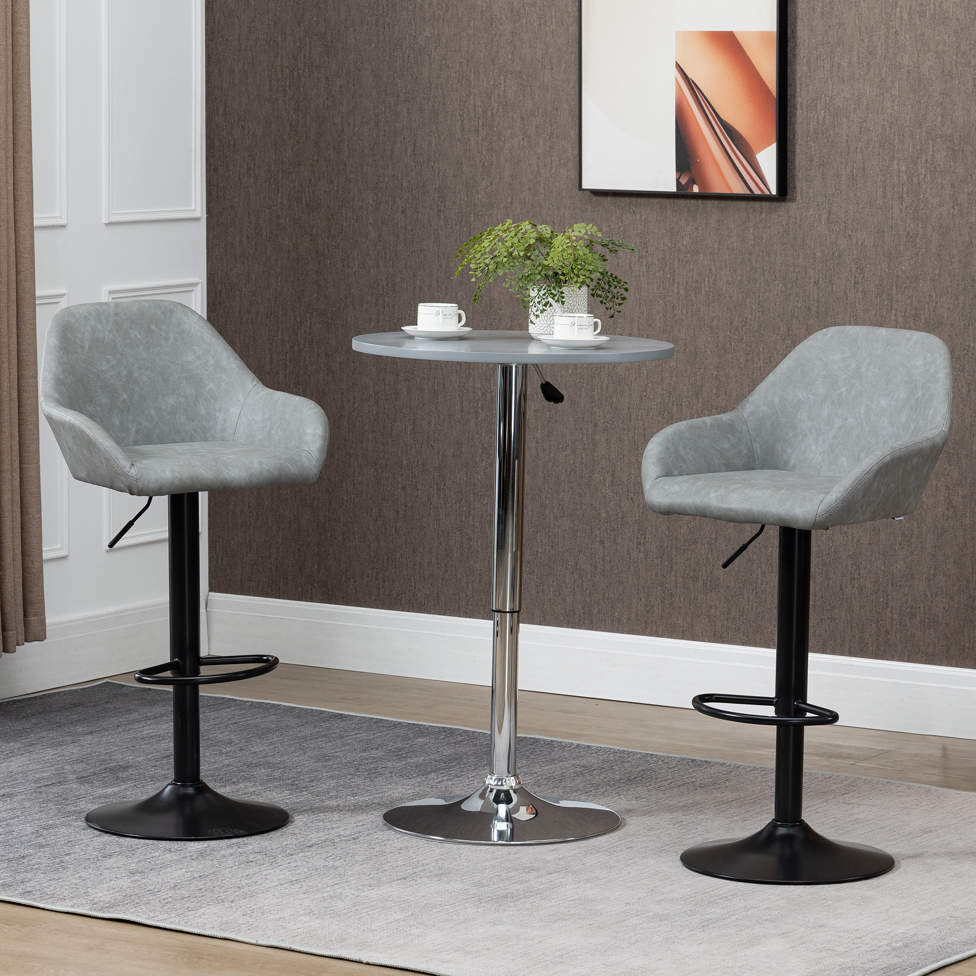 HOMCOM Set mit 2 Barhockern mit Rückenlehne und Fußstütze, höhenverstellbar und 360° drehbar, Grau