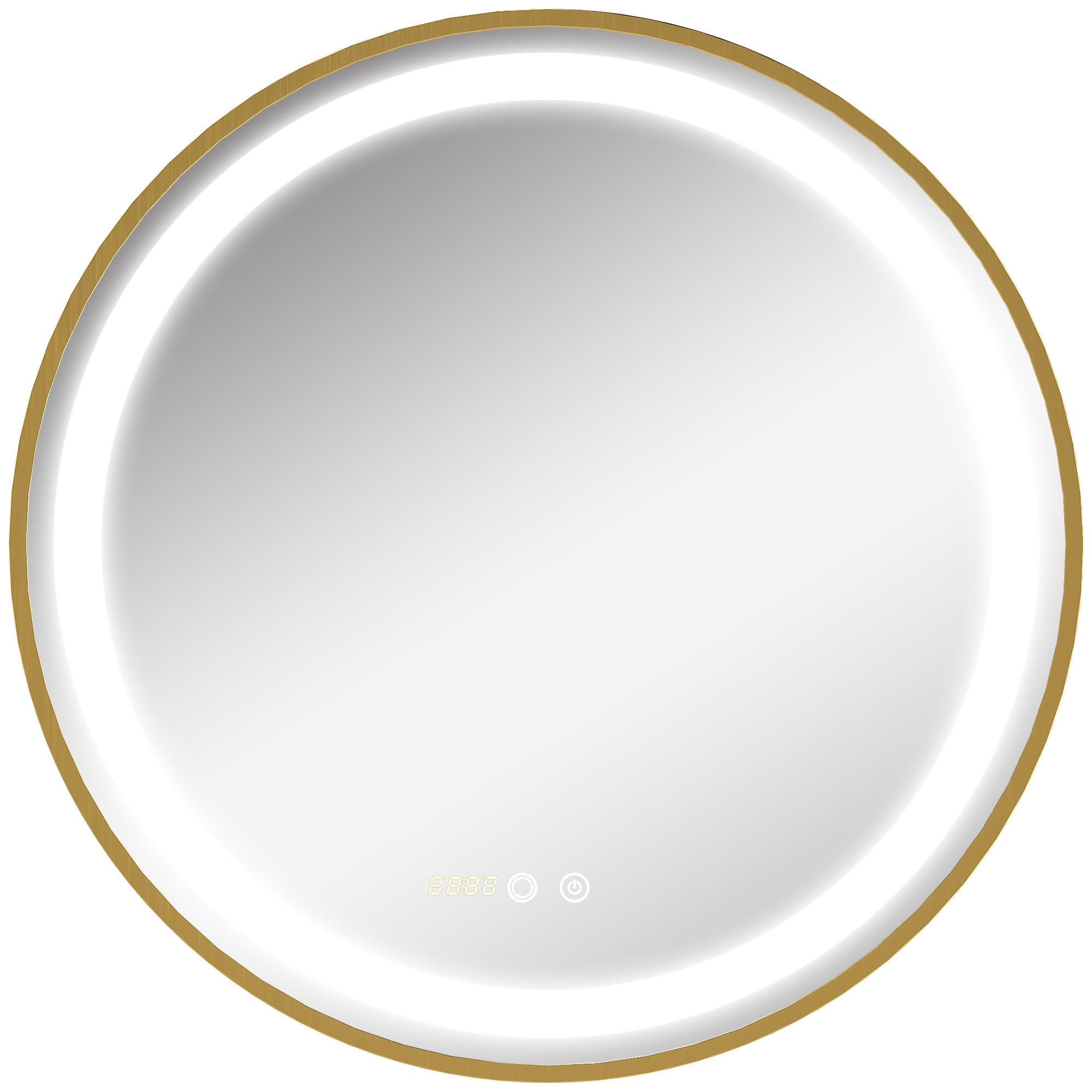 kleankin Runder Spiegel mit LED-Beleuchtung, Uhrzeitanzeige, Memoryfunktion, Gold + Silber
