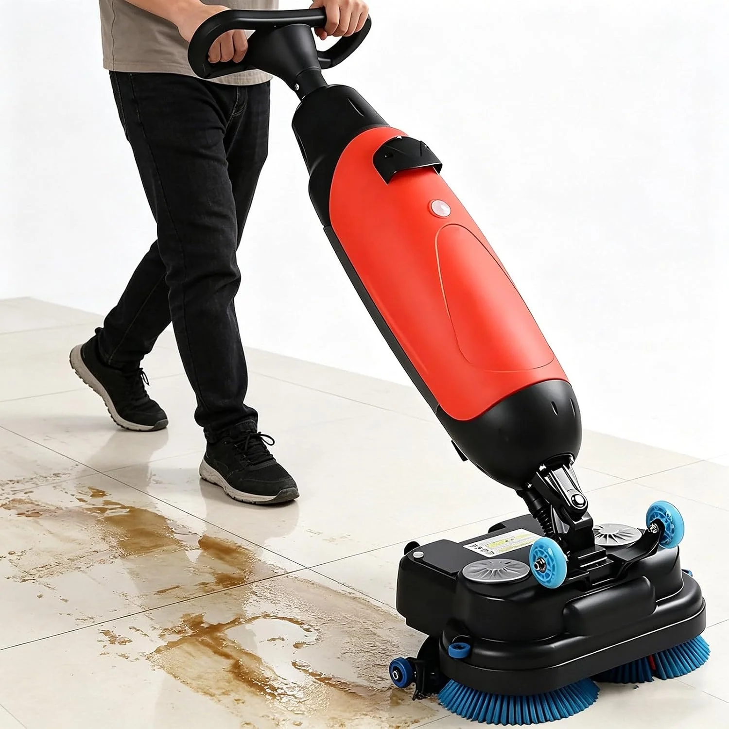 Elektrische Gewerbe-Bodenreinigungsmaschine mit Fliesenpolierfunktion, für die Reinigung von Fliesen und Hartböden Red, Motorbetriebene Bürste