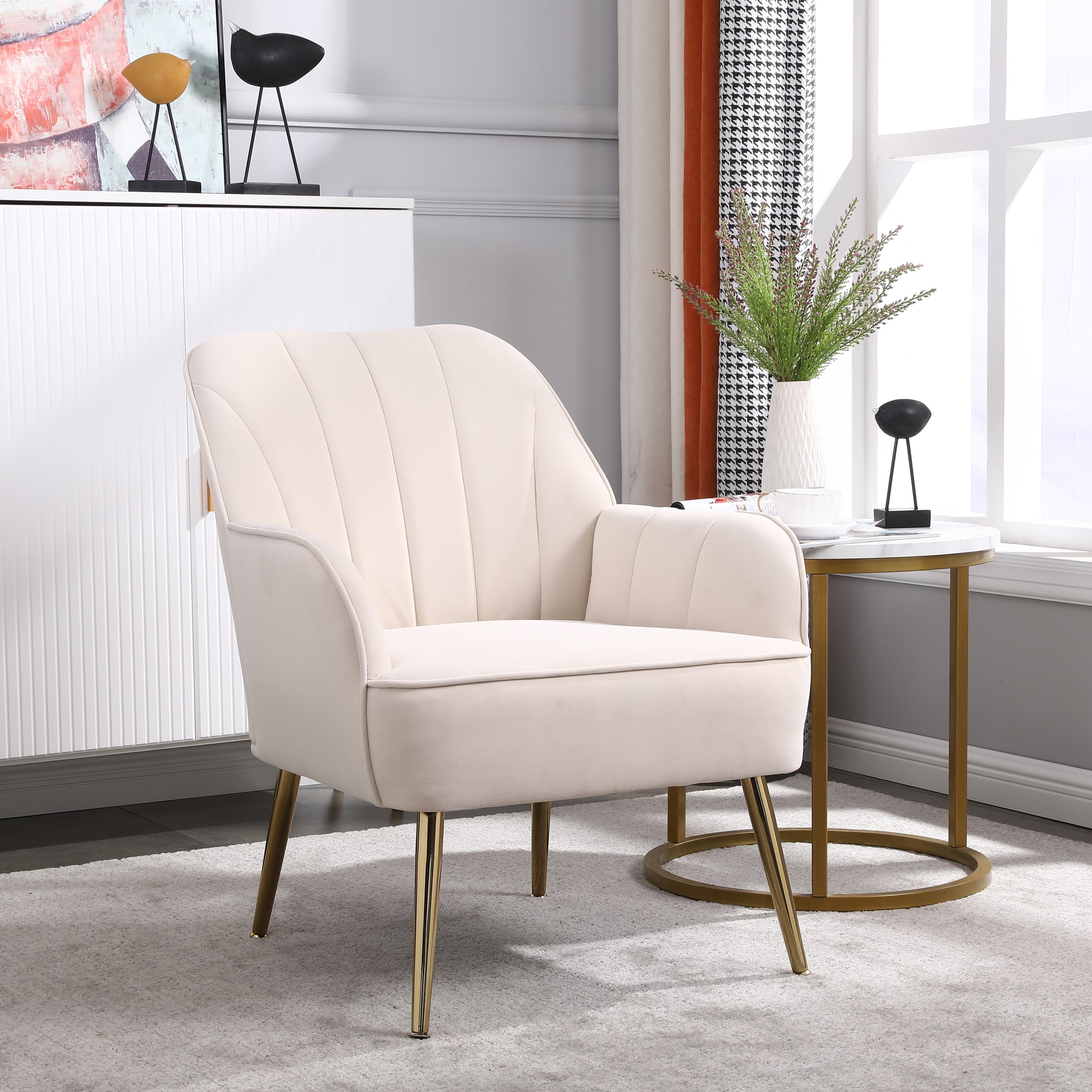 Freizeitstuhl mit Bezug in Samtoptik, Ergonomisches Design, 64x72,8x77,9 cm, Beige