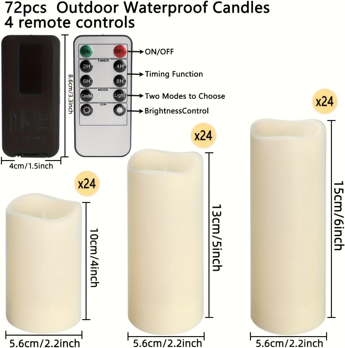 72 flammenlose Kerzen, 3 Größen (H4 12,7 cm, 15,2 x T 5,6 cm) mit Fernbedienung, Timer, warmgelbes Licht, batteriebetrieben, Familienhochzeit, Party, Weihnachtsdekoration