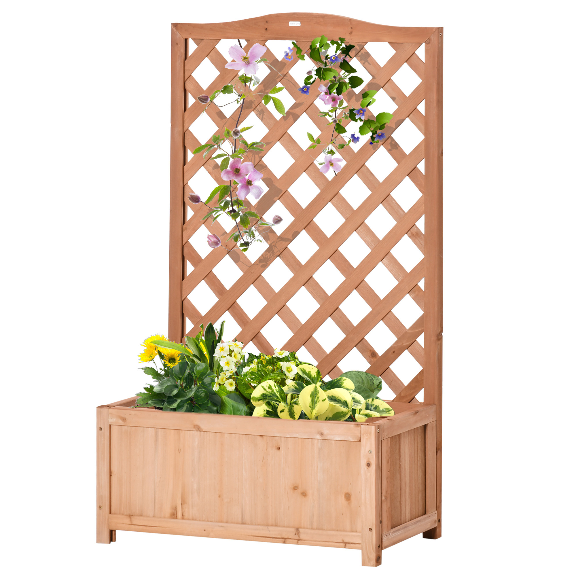 Outsunny Jardinière mit Gitter - Blumenkasten - erhöhter Blumenkasten - Abmessungen 70B x 28T x 117H cm - Lattenboden - Vorbehandeltes Tannenholz