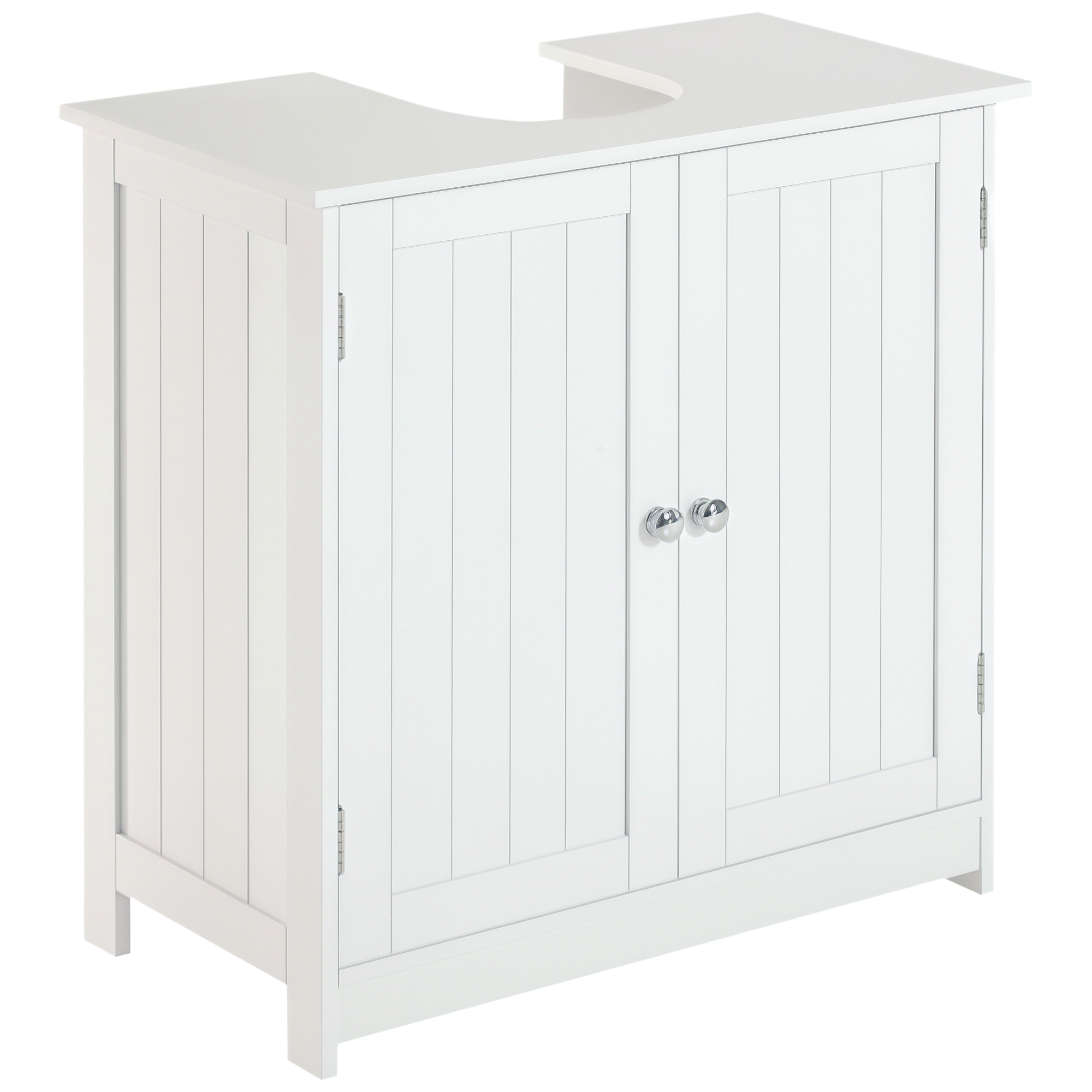 HOMCOM Waschbeckenunterschrank Badschrank mit verstellbarer Ablage Unterschrank mit 2 Türen Badmöbel Waschbecken Badezimmerschrank Siphon-Ausschnitt Landhausstil Weiß L60 x T30 x H60 cm